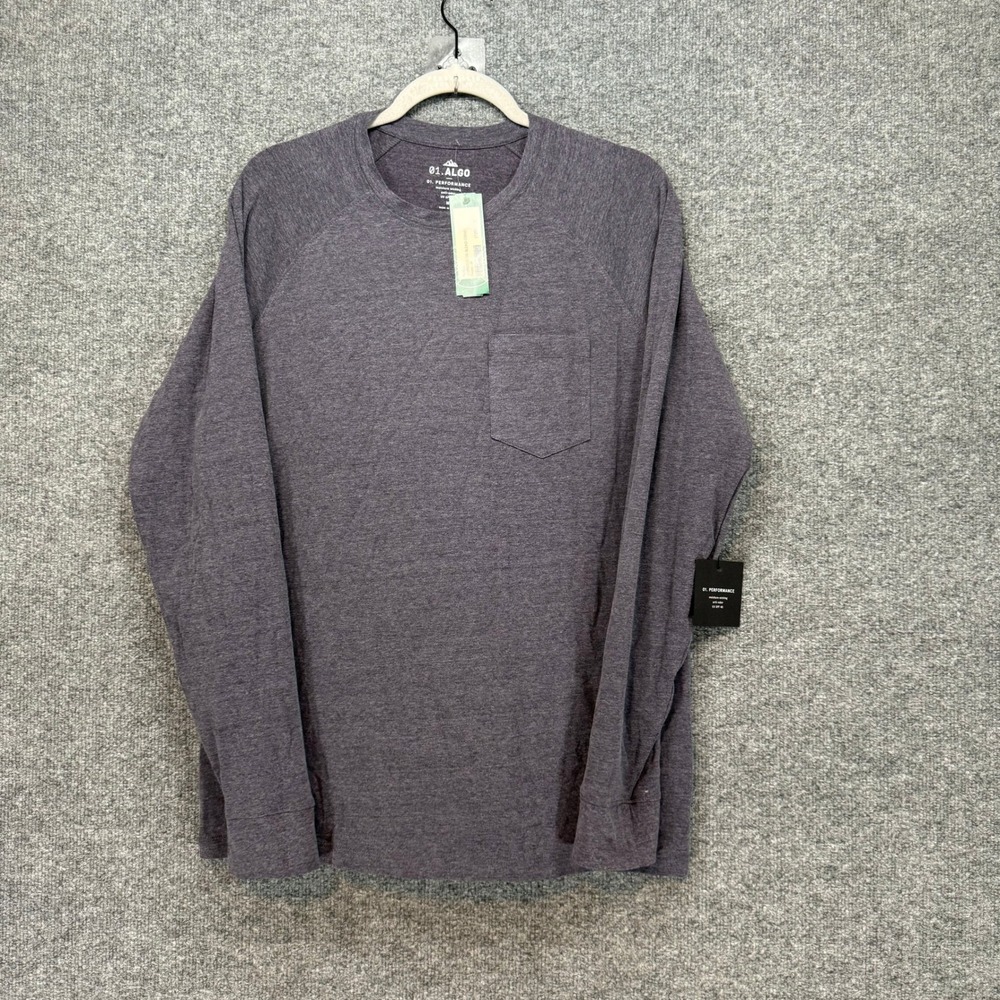 01.Algo Long Sleeve Shirt Mens Medium Gray‎ Moisture Wicking Performance NEW